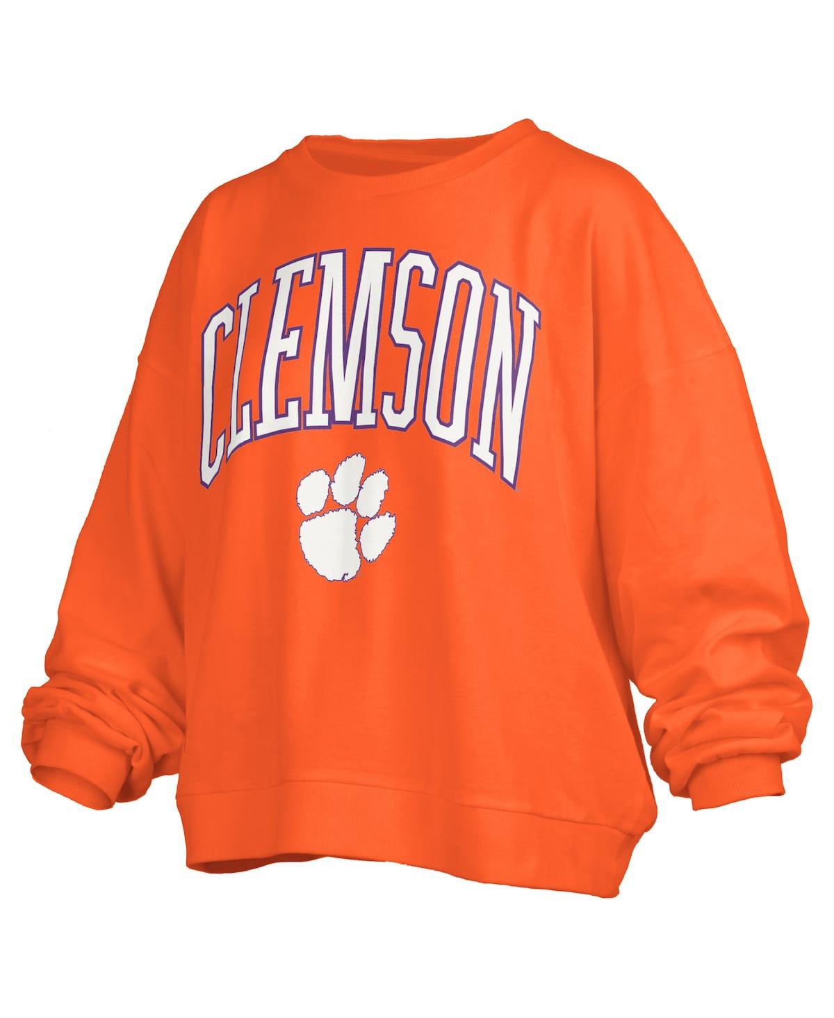 Pressbox Women's Orange Clemson Tigers Janise Arch Over Logo Waist Length Oversized Pullover Sweatshirt In Multi