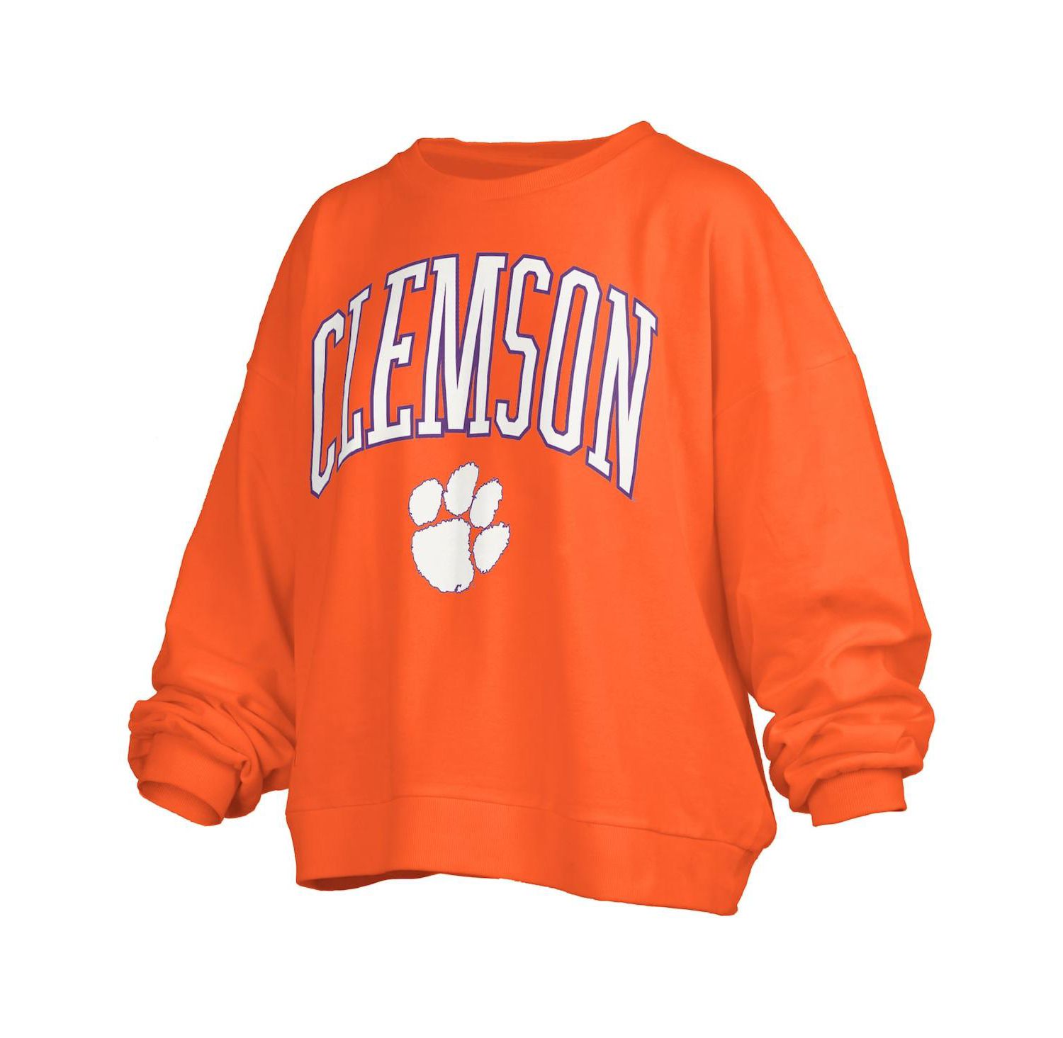 Women's Orange Clemson Tigers Janise Arch Over Logo Waist Length Oversized Pullover Sweatshirt