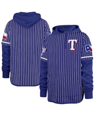 '47 Brand - Men's Royal Texas Rangers Pinstripe Double Header Pullover Hoodie