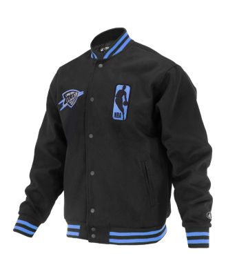 Men's and Women's Black Oklahoma City Thunder Logo Man Shadow Collection Full-Snap Varsity Jacket