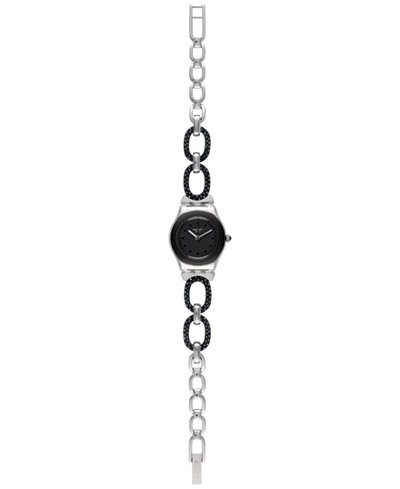 Swatch Women's Black Glitter Crystal Accent Two-Tone PVD Stainless Steel Bracelet Watch 34mm YSS293G