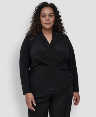 Plus Size Long-Sleeve Faux-Wrap Top