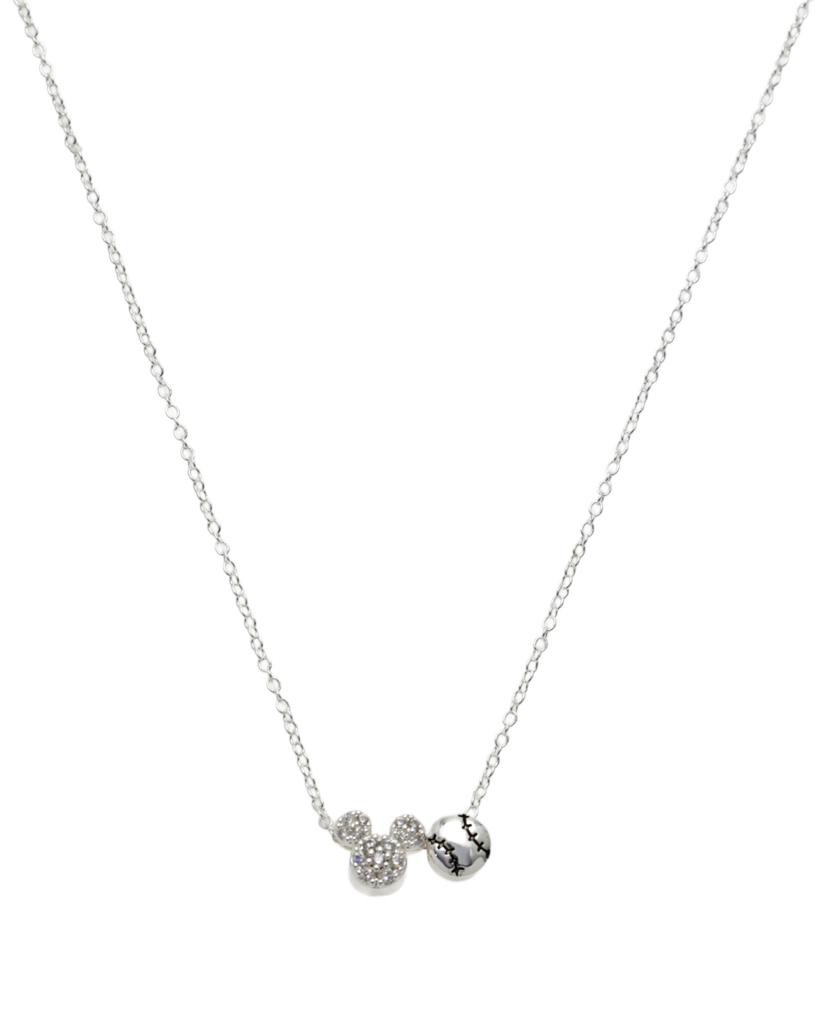 Cubic Zirconia Mickey Mouse Baseball Charm Necklace - Silver