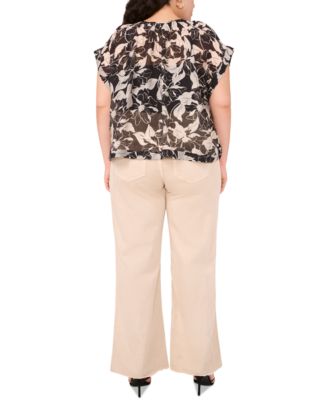 Plus Size Printed Peasant Blouse 