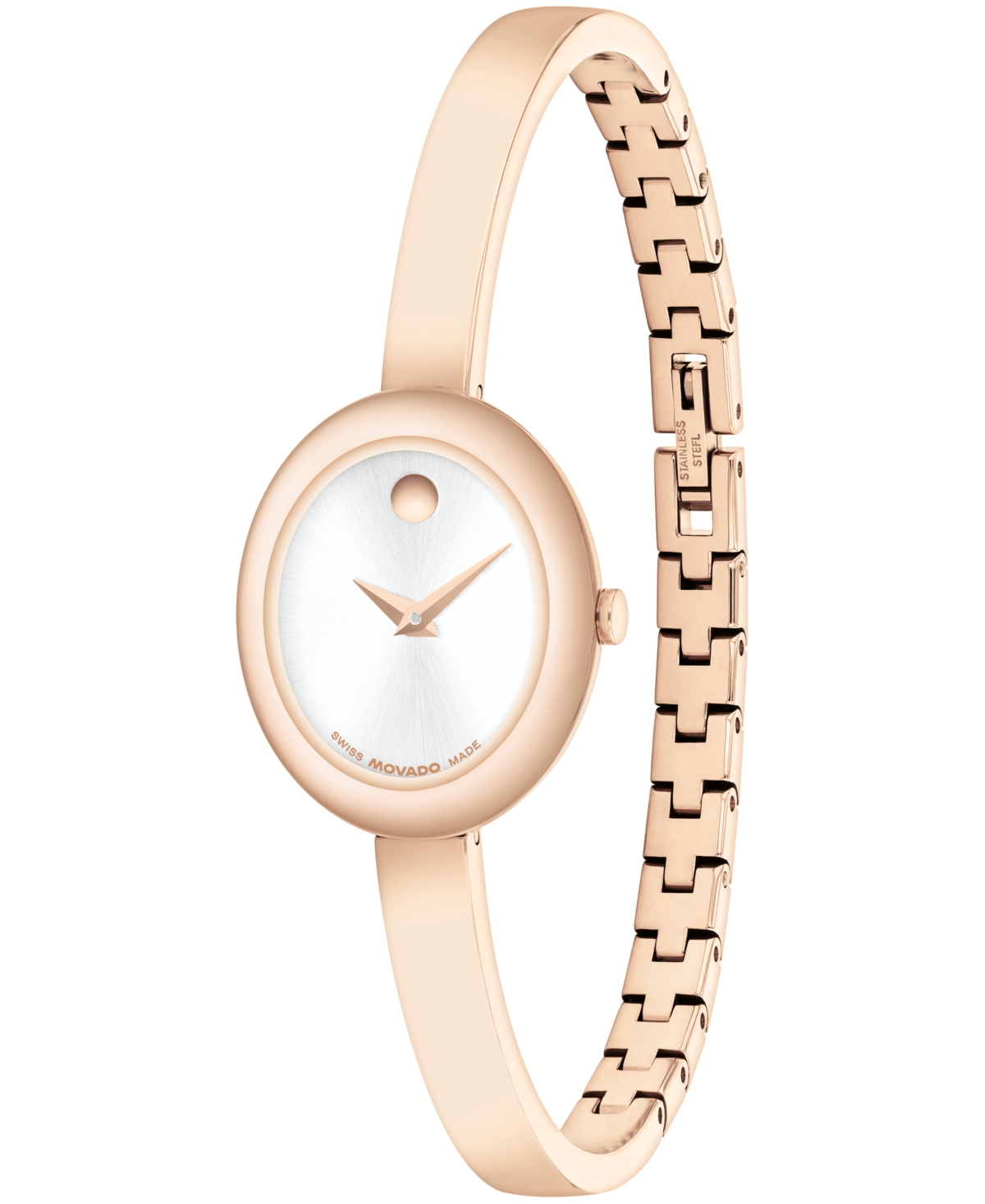 Movado Women's Museum Oval Bangle Swiss Quartz Rose Pvd Watch, 22 X 26mm In Pink