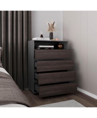 Trevose Dresser, 4 Drawers, 1 Shelf, Matt Gray / Dark Oak