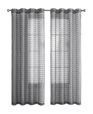 2 Piece Silver Plaid Grommet Top Sheer Window Curtain Panels