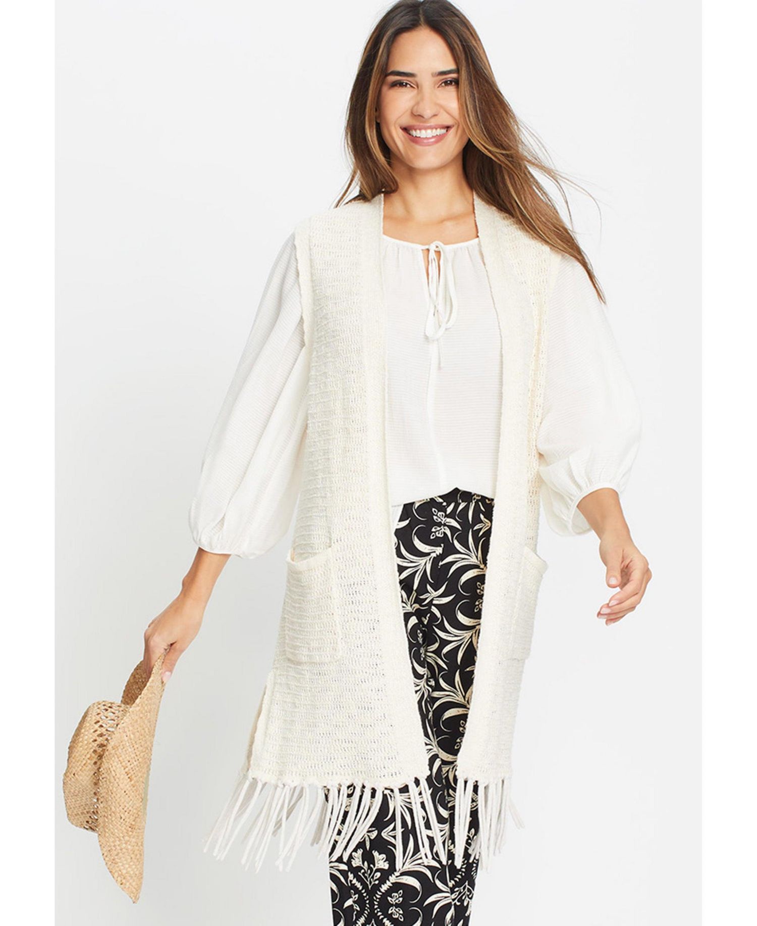 Women's Longline Fringe Trim Vest