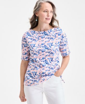 売れ筋商品|||スタイルアンドコー カットソー トップス レディース Women's Printed Boat-Neck Elbow-Sleeve Top, Exclusively at Macy's Blue Combo Style & Co Women's Printed Boat-Neck Elbow-Sleeve Top