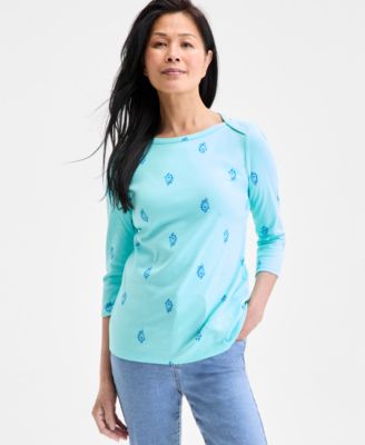 Style & Co - Women's Cotton Geo-Printed Boat-Neck Knit Top