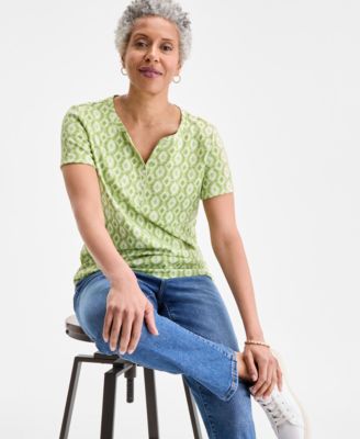 Style & Co - Women's Dot-Print Split-Neck Short-Sleeve Top