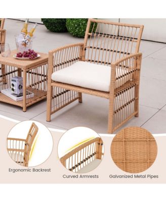 5 Piece Patio Rattan Wicker Conversation Set with 2-Tier Coffee Table & 2 Ottomans