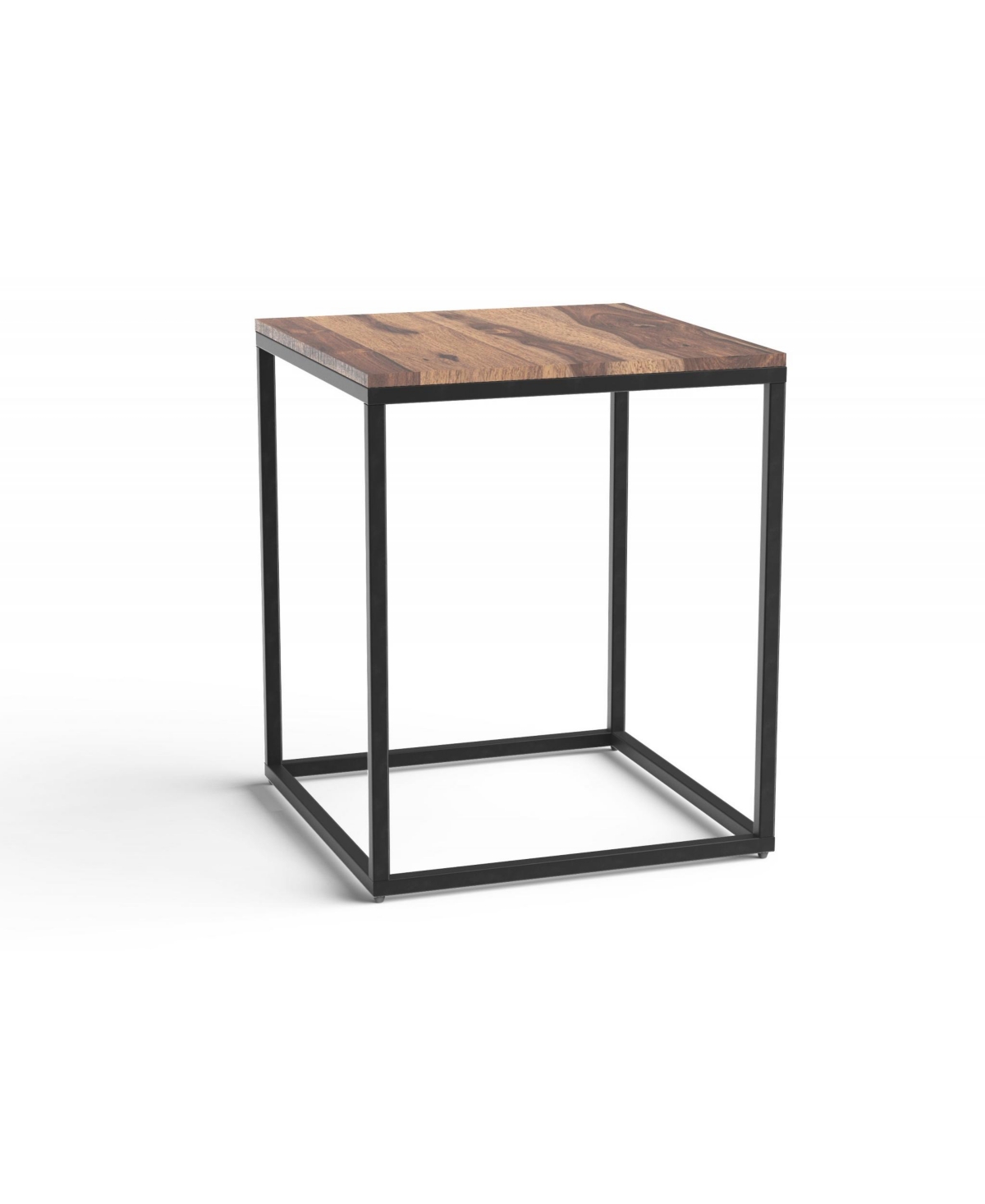 Sturdy Iron and Wood End Table &#x2013; Square Design for Living Room - Brown, Black