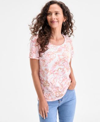 Style & Co - Women's Porcelain Floral Short-Sleeve Top