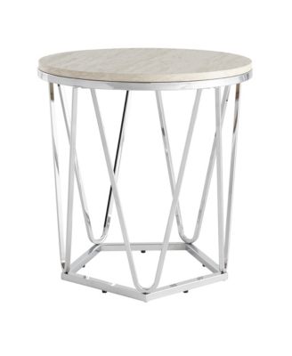 Industrial Wood and Iron Round End Table for Side or Accent Table