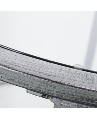 24" Silver And Clear Glass And Distressed Iron Round End Table With Shelf