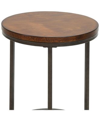 Wood and Iron Round Accent Table – Industrial Style with Rustic Charm for Living Room