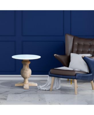 Round Marble Top End Table with Solid Wood Legs – Modern Accent Piece