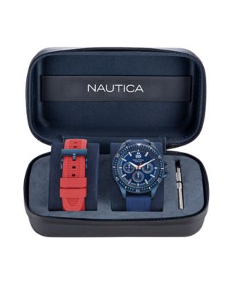 Men's Analog Blue Silicone Watch Set, 46mm