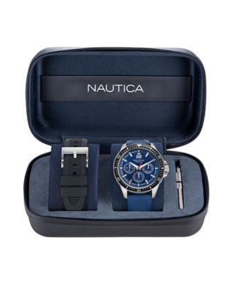 Men's Analog Blue Silicone Watch Set, 46mm