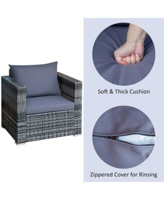 3 PCS Patio Rattan Furniture Bistro Set Cushioned Sofa Chair Glass Table Garden