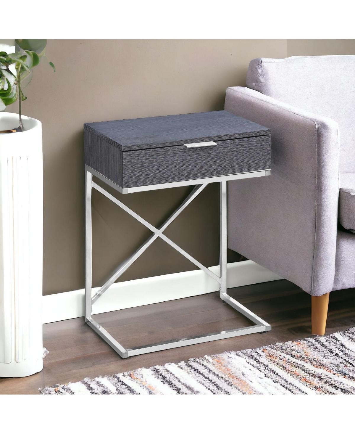 Modern Farmhouse End Table – Wood Top, Metal Base, Storage Drawer