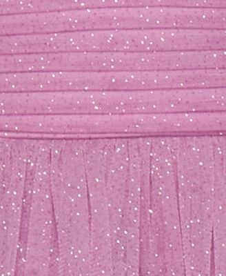 Juniors' Strapless Side-Shirred Tiered Glitter Mini Dress