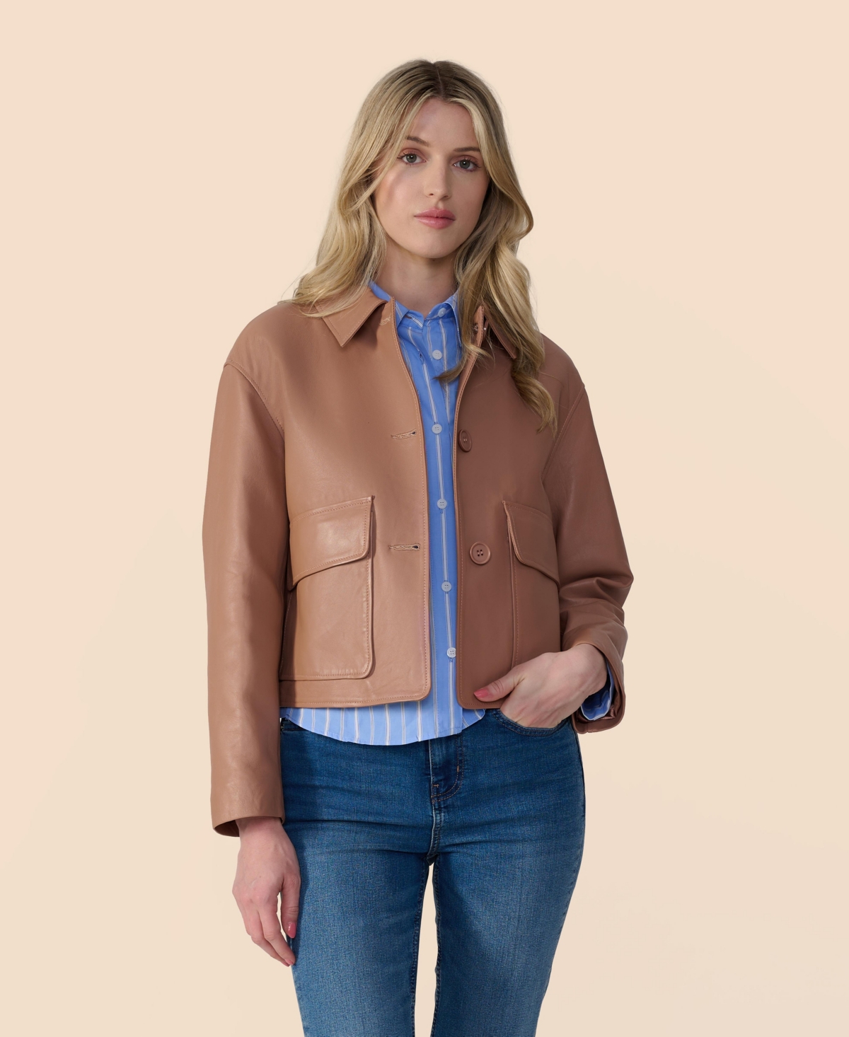 Women's Cropped Leather Jacket, Created for Macy's - Mocha mousse