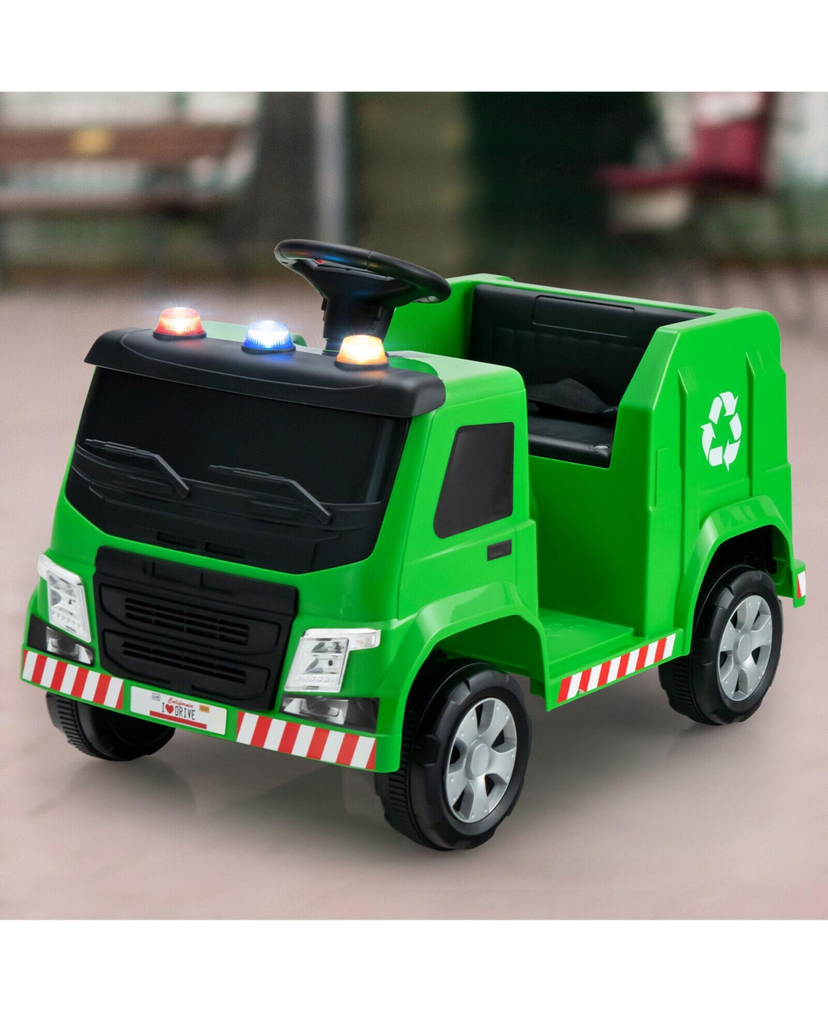 12V Kids Ride-on Garbage Truck with Warning Lights and 6 Recycling Accessories