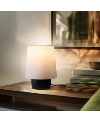 Dan LED Classic Table Lamp with Cream Tapered Drum Shade and Heavy Ceramic Base, Bulb Included (14")