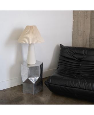 Gwen LED Modern Table Lamp with Cream Pleated Fabric Shade and Weighted Base, Bulb Included (25")