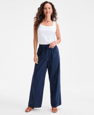 Women's Cotton Eyelet Pull-On Wide-Leg Pants