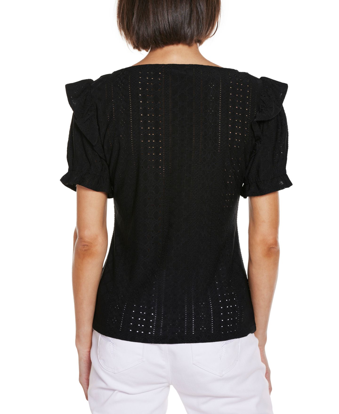 Женский топ Belldini Knit Eyelet Ruffle Sleeve, цвет: Чёрный — фото 2