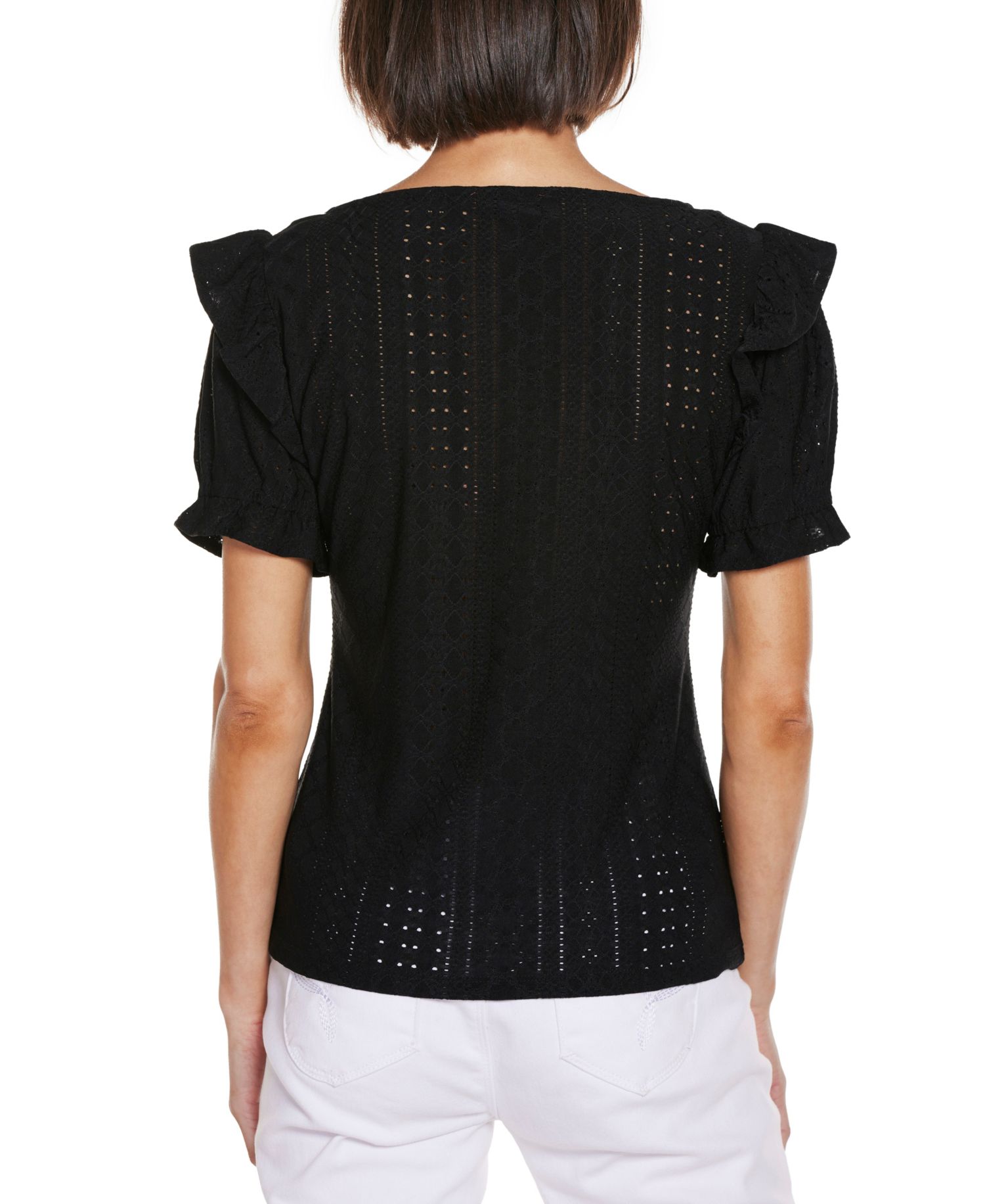 Women's Knit Eyelet Ruffle Sleeve Top