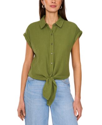 Vince Camuto - Women's Cotton Short-Sleeve Tie-Front Blouse
