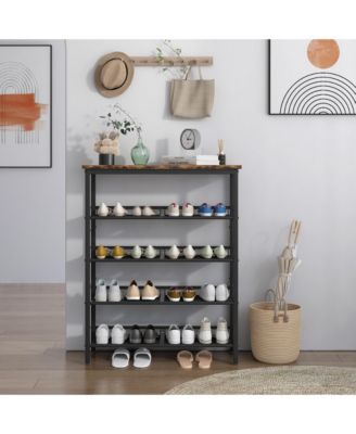 MDF Industrial Shoe Rack, Adjustable Rustic Style 5-Tier Shoe Rack Storage Rack With 4 Grid Shelves