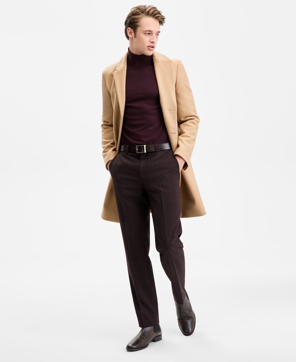 Мужское приталенное однотонное пальто