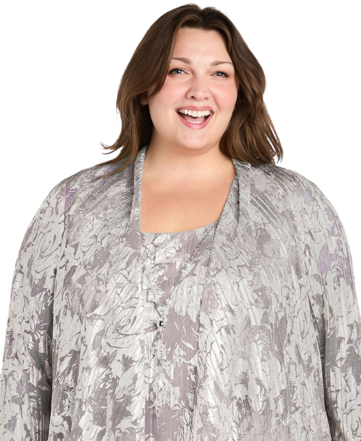 R & M Richards Plus 3-Pc. Embellished Jacket, Necklace Top Pant Set