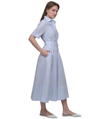 Women's Dropped Waist Button-Front Collared Dress