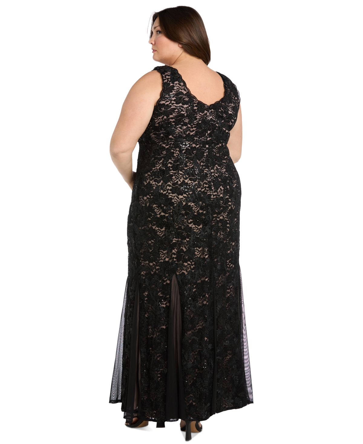 R & M Richards Plus Size Sequined Lace Gown
