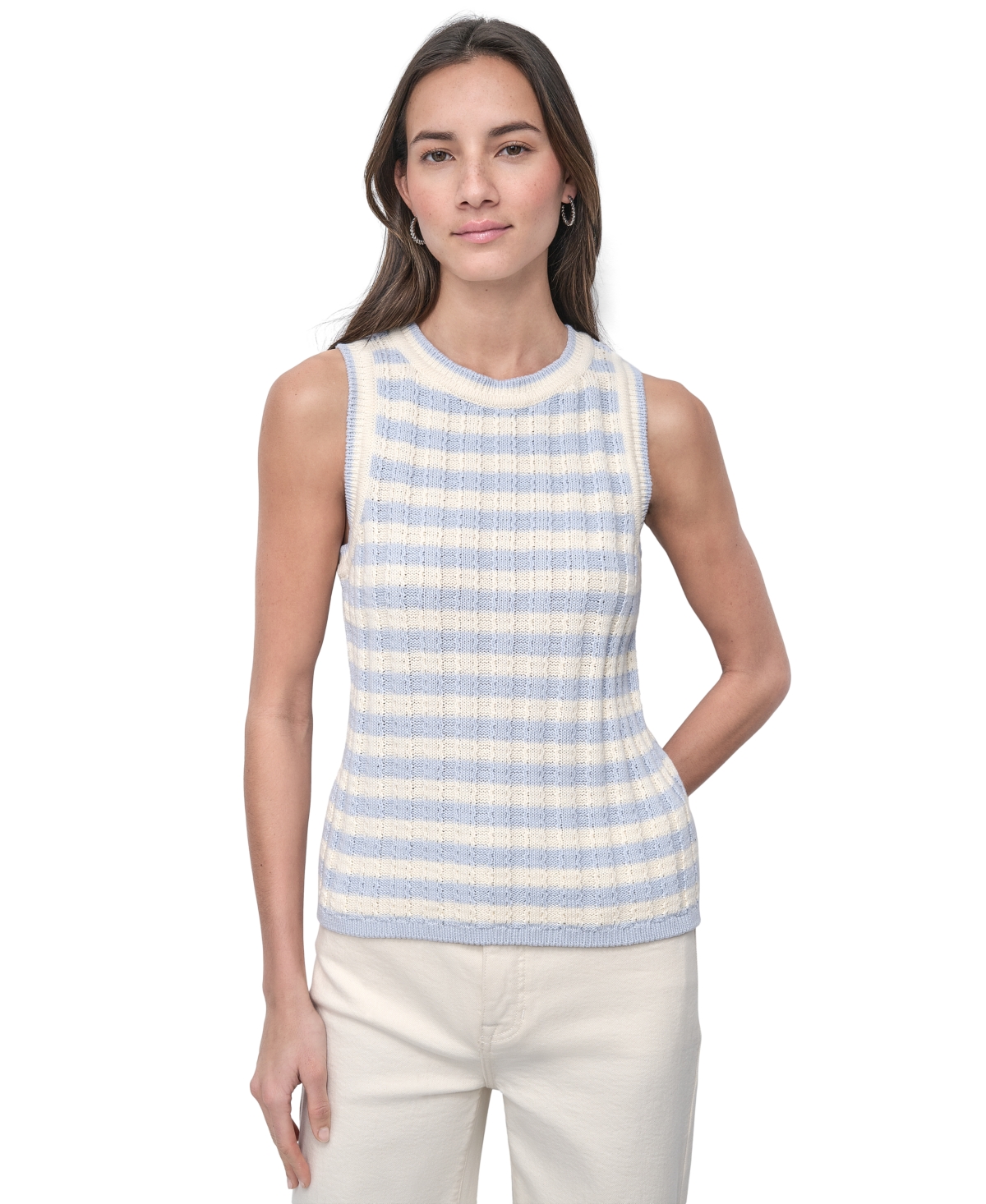 Shop Dkny Jeans Women's Ribbed Striped Crewneck Tank Top