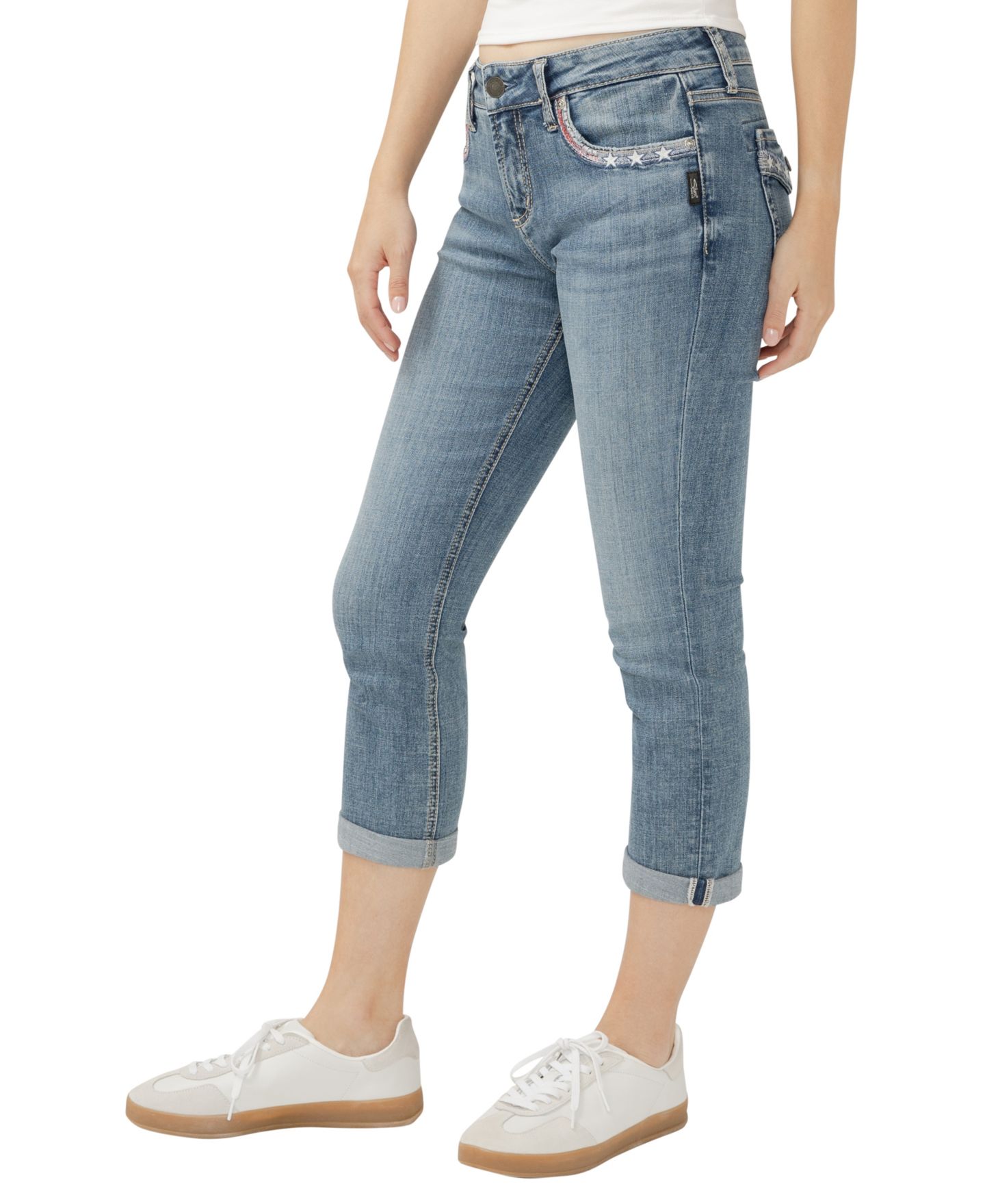 Женские джинсы Silver Jeans Co. Elyse Mid Rise Comfort Fit Capri, цвет: Freedom — фото 3