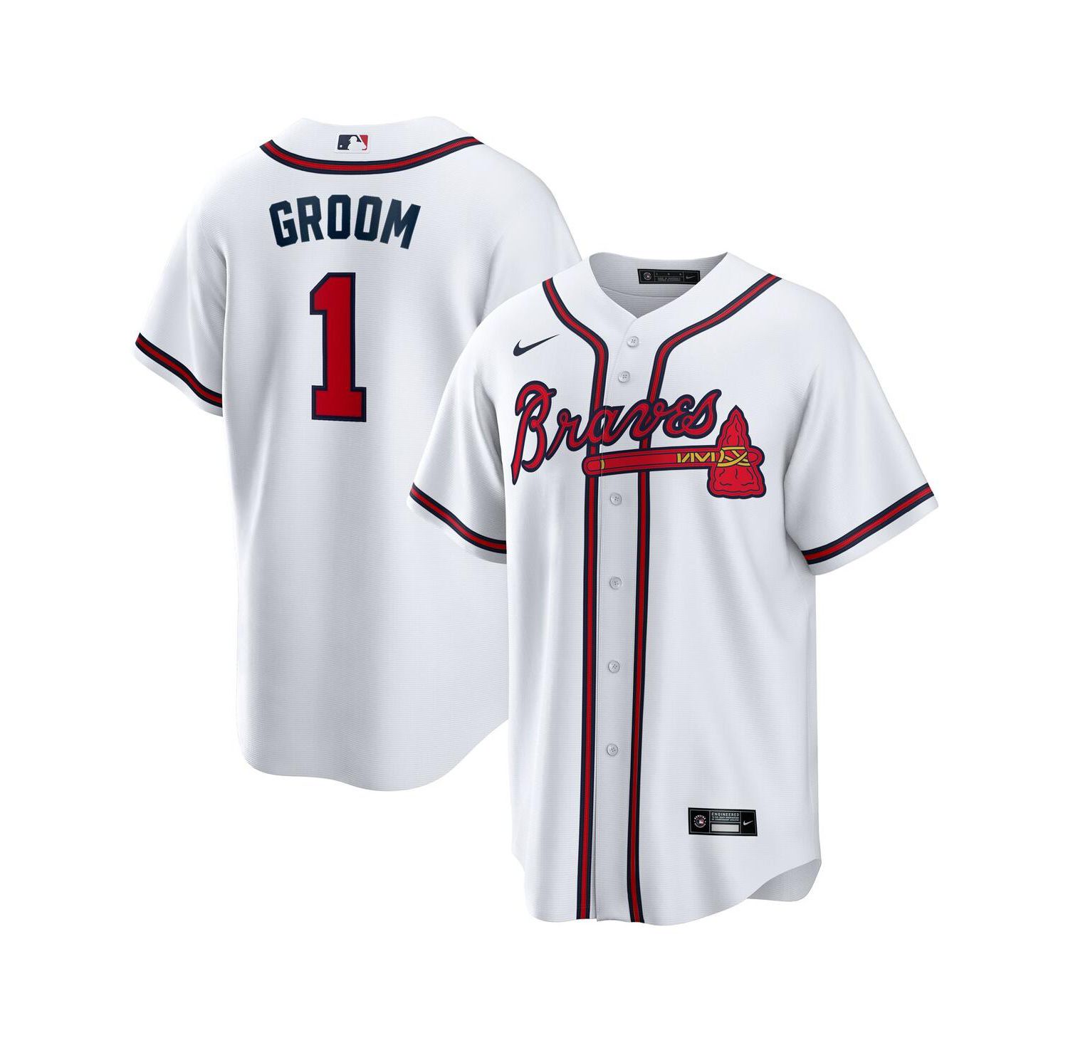 Men's White Atlanta Braves 1 Groom Home Replica Jersey