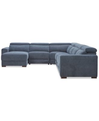 Nevio 6-Pc. Fabric Power Headrest Sectional with 2 Power Motion Chairs