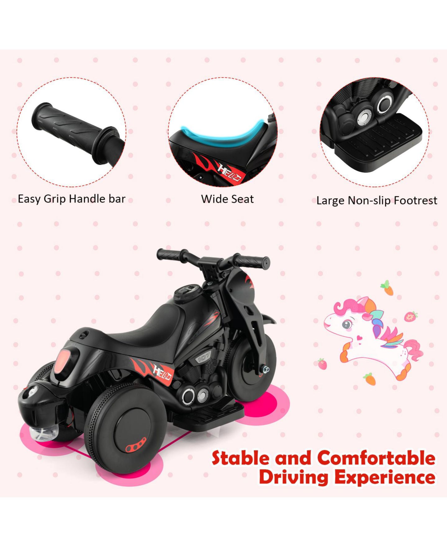 Детская игрушка Mecale 6V Bubble Maker Music Electric Ride-On Motorcycle, 32"L x 14"W x 17"H, Ages 2+, цвет: Чёрный — фото 5