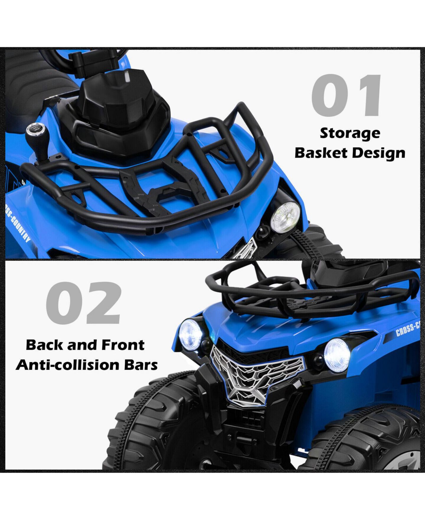 Детская игрушка Mecale 12V Kids Ride-On ATV with LED Headlights and MP3, 66 lbs., Ages 3-8, цвет: Синий — фото 5