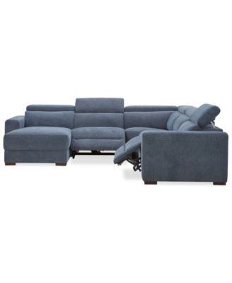 Nevio 5-Pc. Fabric Power Headrest Sectional with 2 Power Motion Chairs