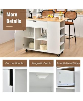 Drop-Leaf Kitchen Island with Rubber Wood Top