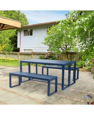 3-Piece Outdoor Patio Dining Set, Aluminum Furniture Set with 1 Rectangular Picnic Table and 2 Benches for Garden, Lawn, Yard