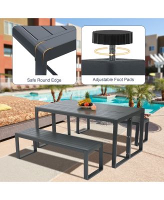 3-Piece Outdoor Patio Dining Set, Aluminum Furniture Set with 1 Rectangular Picnic Table and 2 Benches for Garden, Lawn, Yard